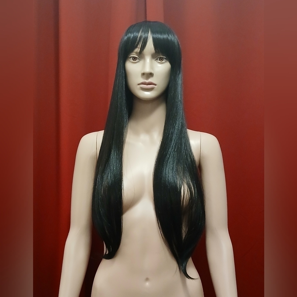 Black Synthetic Fiber 30" Lace Front Wig with Bangs - Picture 2 of 14